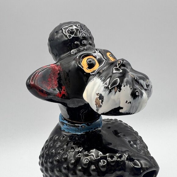 Vtg Redware Black Poodle Figurine Drink Liquor Decanter Kitsch Barware 8" Japan - Picture 2 of 12
